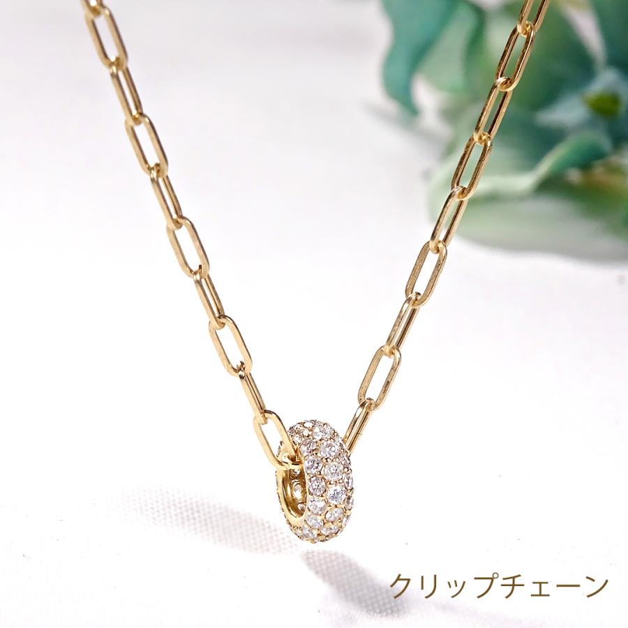 K18YG 0.38ct パヴェ ダイヤモンド ネックレス K18 18金 イエローゴールド ゴールド ペンダント ダイヤ 送料無料 輪 サークル ペーパークリップチェーン ben0195の画像