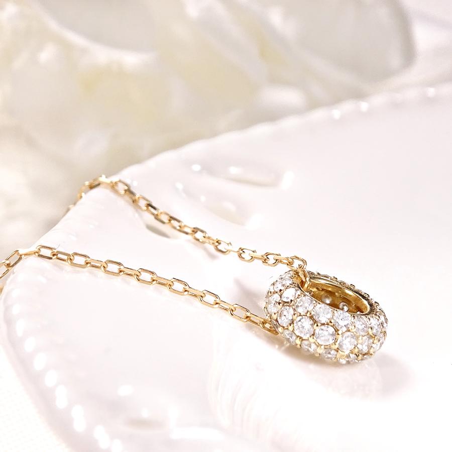 K18YG 0.38ct パヴェ ダイヤモンド ネックレス K18 18金 イエローゴールド ゴールド ペンダント ダイヤ 送料無料 輪 サークル ペーパークリップチェーン ben0195の画像