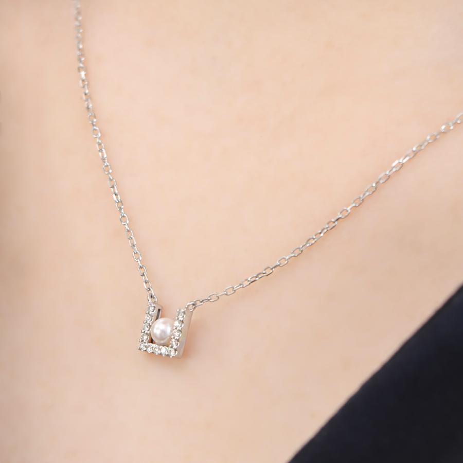 Pt900 0.06ct パール ＆ ダイヤモンド ネックレス PT プラチナ プラチナ900 真珠 ペンダント ダイヤ 送料無料 ダイヤ ダイア 一粒 ben0196の画像
