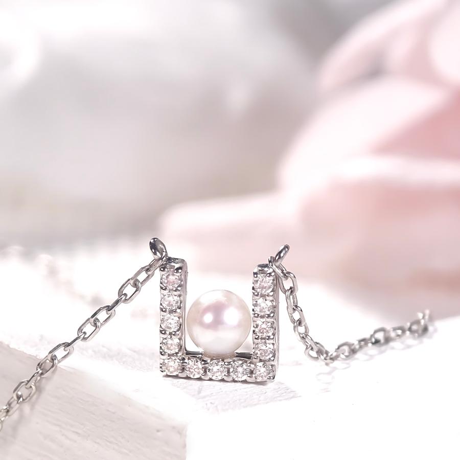 Pt900 0.06ct パール ＆ ダイヤモンド ネックレス PT プラチナ プラチナ900 真珠 ペンダント ダイヤ 送料無料 ダイヤ ダイア 一粒 ben0196の画像