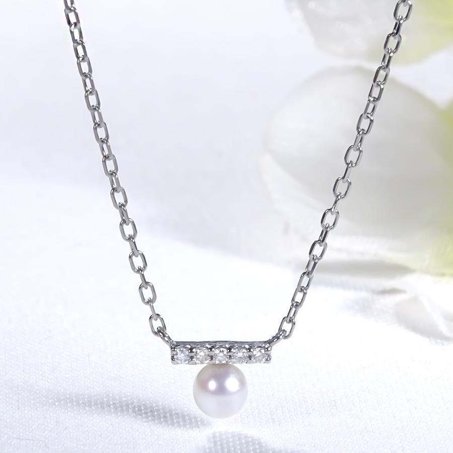 Pt900 0.02ct パール ＆ ダイヤモンド ネックレス プラチナ プラチナ