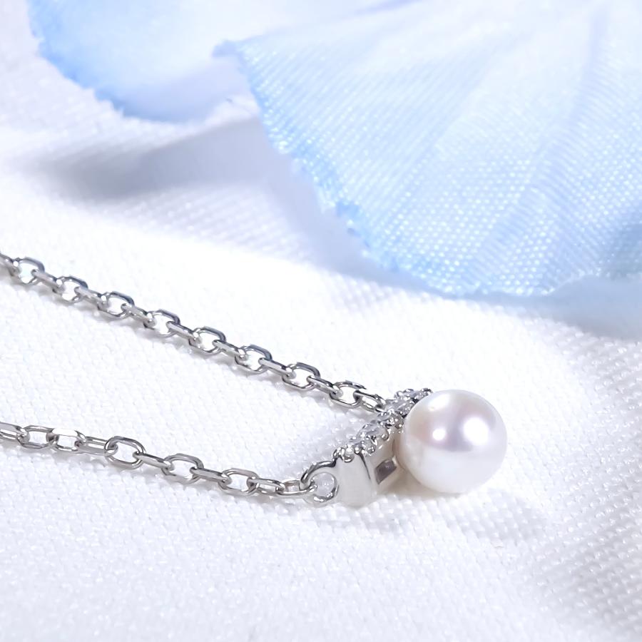 Pt900 0.02ct パール ＆ ダイヤモンド ネックレス プラチナ プラチナ