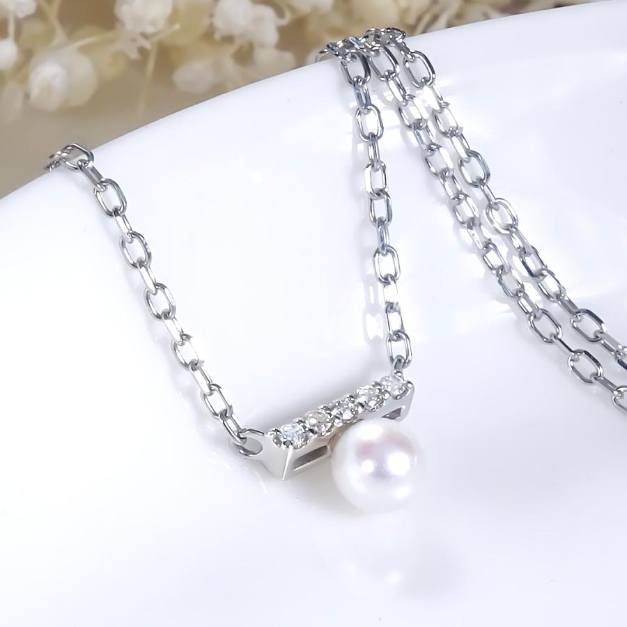 Pt900 0.02ct パール ＆ ダイヤモンド ネックレス プラチナ プラチナ