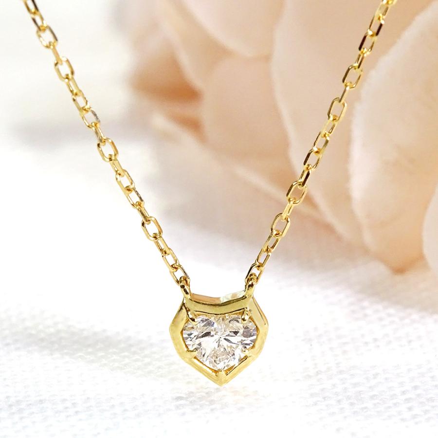 K18YG/PG/WG 0.20ct ハートモチーフ ダイヤモンド ネックレス K18 18金
