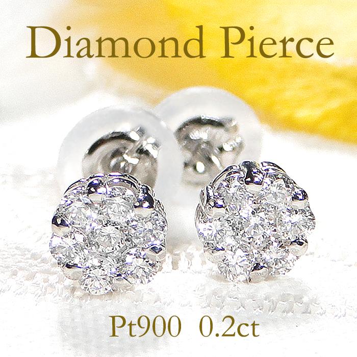 Pt900 0.20ct ダイヤモンド ピアス フラワー かわいい 人気 ダイヤ