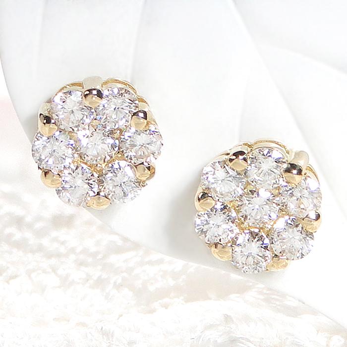 K18YG 0.30ct ダイヤモンド ピアス フラワー かわいい 人気 ダイヤ