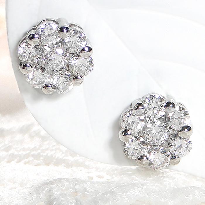 Pt900 0.50ct ダイヤモンド ピアス フラワー かわいい 人気 ダイヤ プラチナ 花 0.5カラット 華奢 ご褒美 贈り物 誕生日 記念 スタッド bep0010の画像