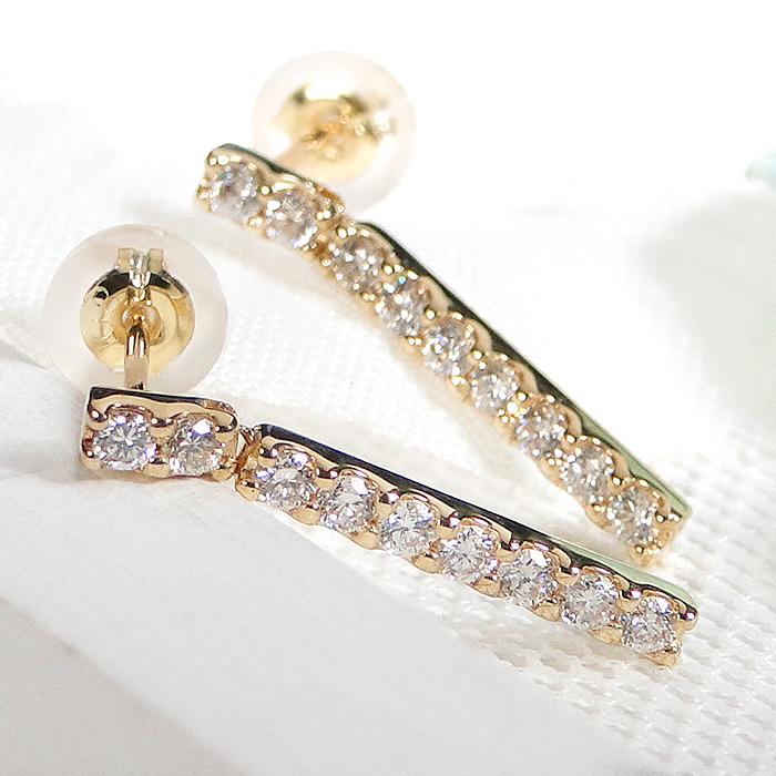 K18YG 0.30ct ダイヤモンド ピアス ライン かわいい 人気 ダイヤ 0.3カラット 18金 18k 縦 イエロー ゴールド 揺れる ご褒美 贈り物 誕生日 記念 bep0013の画像
