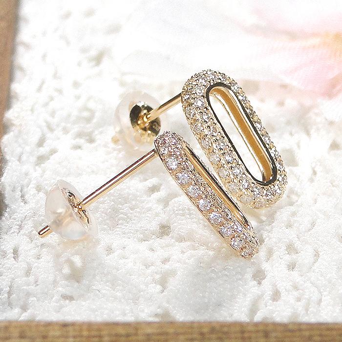 K18YG 0.30ct ダイヤモンド オーバルモチーフ ピアス 送料無料 楕円  