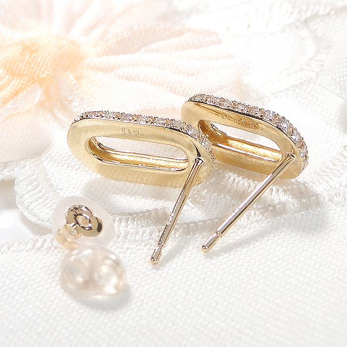 K18YG 0.30ct ダイヤモンド オーバルモチーフ ピアス 送料無料 楕円 かわいい 人気 ダイヤ ゴールド ラウンド 0.3カラット 0.3ct 18金 18k オーバル bep0018の画像
