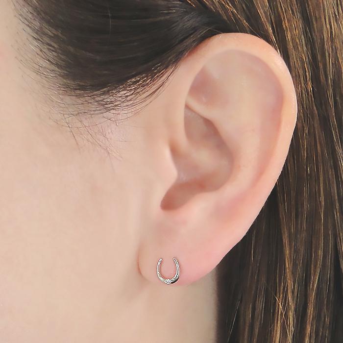 Pt900 K18YG 0.02ct ホースシュー ダイヤモンド ピアス 送料無料 馬蹄  