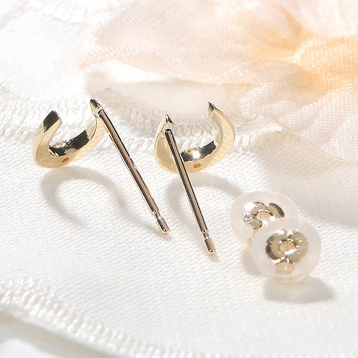 Pt900 K18YG 0.02ct ホースシュー ダイヤモンド ピアス 送料無料 馬蹄  