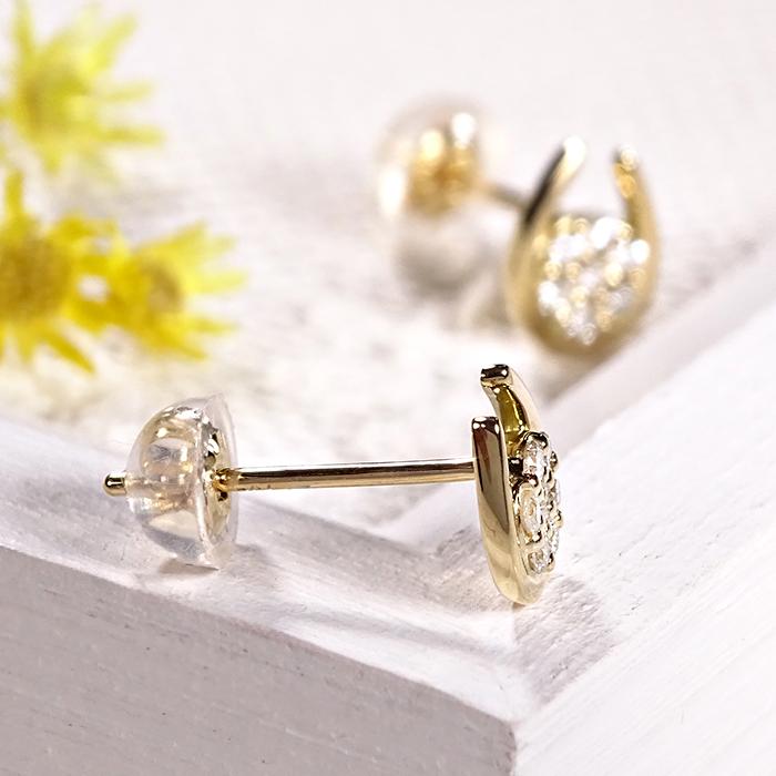 K18 YG 0.12ct ホースシュー ダイヤモンドピアス 送料無料 馬蹄