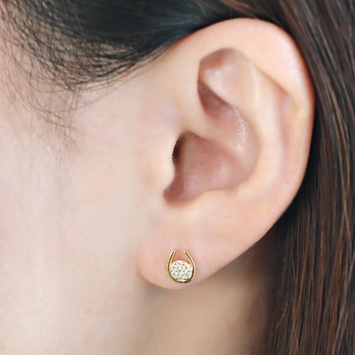K18 YG 0.12ct ホースシュー ダイヤモンドピアス 送料無料 馬蹄 