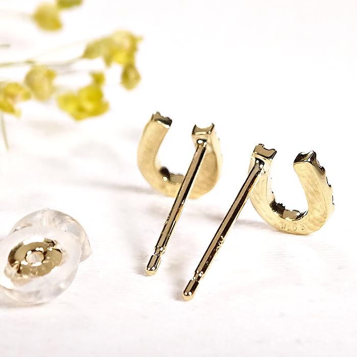 K18YG 0.12ct ホースシュー ダイヤモンド ピアス 送料無料 馬蹄 かわいい 人気 シンプル ダイヤ イエロー ゴールド お守り 4月 誕生石 贈り物 誕生日 bep0026の画像