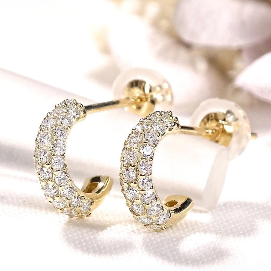 K18YG 0.3ct ダイヤモンド パヴェ ピアス 送料無料 K18 18金 イエローゴールド ダイヤ ダイア pave パヴェダイヤ 上品 可愛い 人気 スタッドピアス bep0029の画像