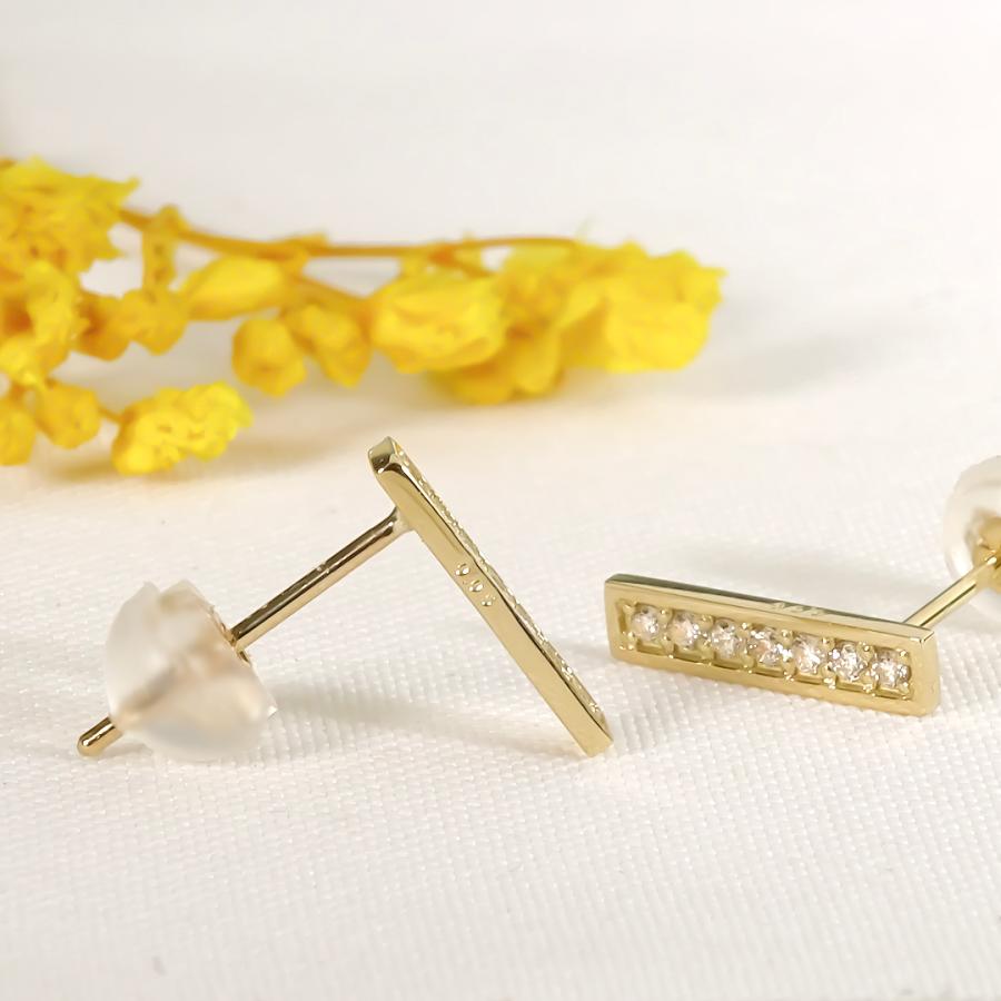 K18YG 0.1ct ダイヤモンド バー ピアス 送料無料 K18 18金 イエローゴールド ダイヤ ダイア ライン バーピアス 上品 可愛い 人気 スタッドピアス bep0031の画像