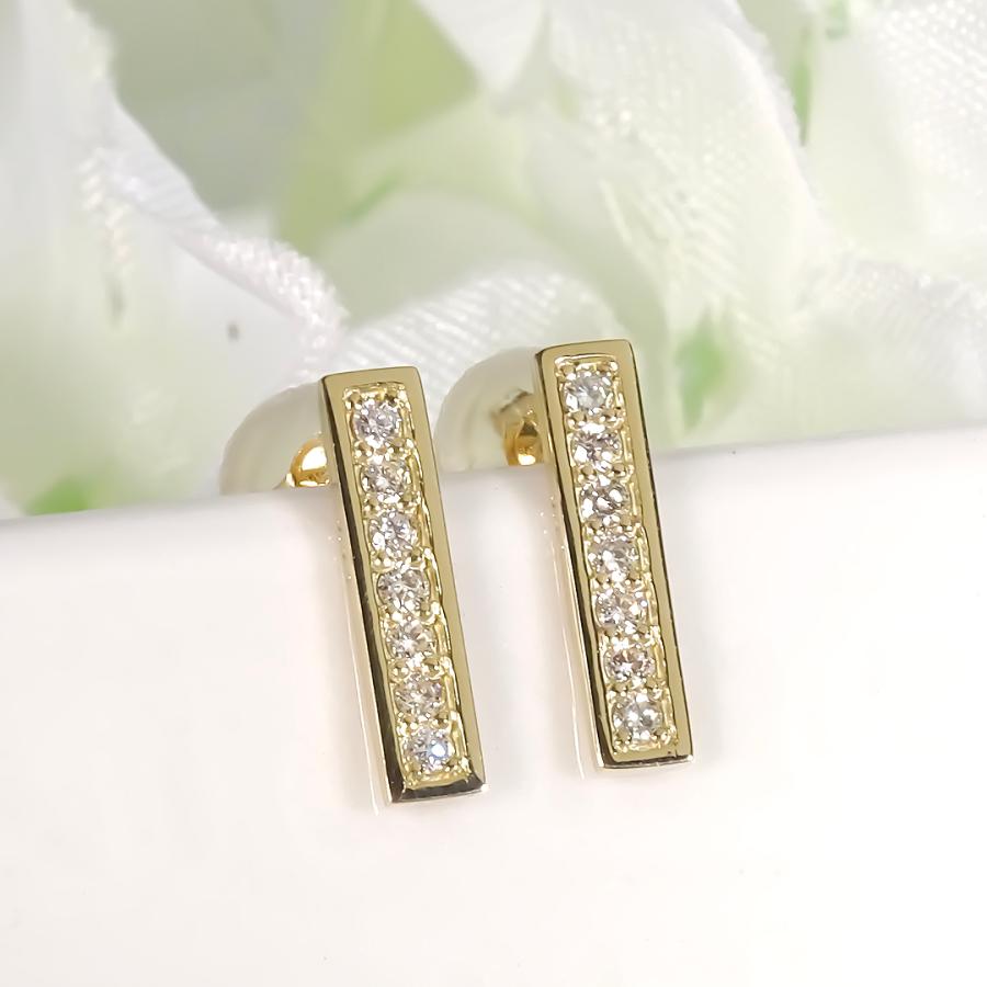 K18YG 0.1ct ダイヤモンド バー ピアス 送料無料 K18 18金 イエローゴールド ダイヤ ダイア ライン バーピアス 上品 可愛い 人気 スタッドピアス bep0031の画像