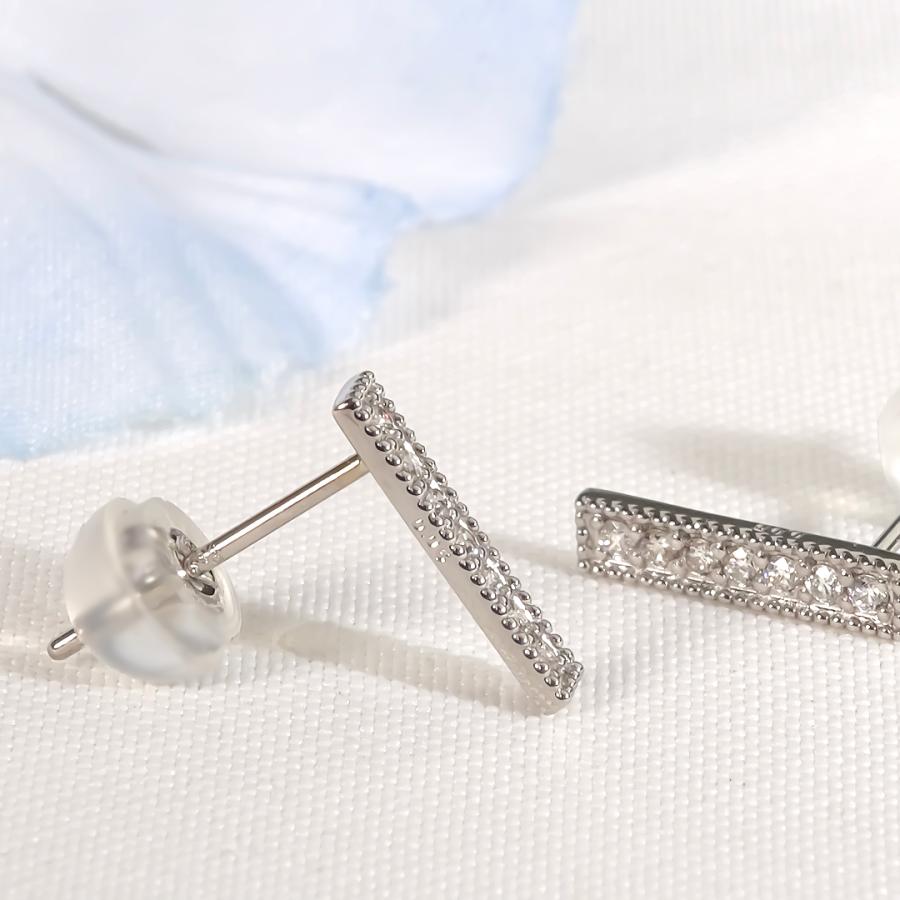 Pt900 0.1ct ミル打ち ダイヤモンド バー ピアス 送料無料 Pt プラチナ プラチナ900 ダイヤ ダイア ライン バーピアス 上品 可愛い 人気 スタッドピアス bep0032の画像