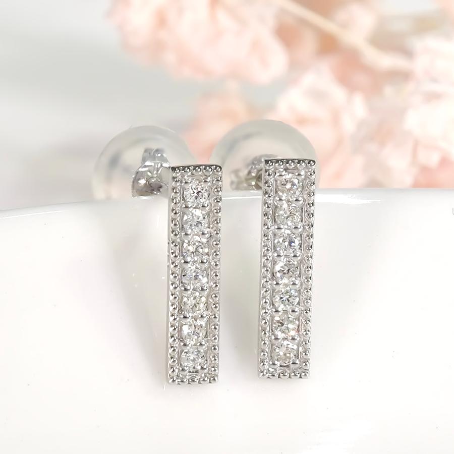 Pt900 0.1ct ミル打ち ダイヤモンド バー ピアス 送料無料 Pt プラチナ プラチナ900 ダイヤ ダイア ライン バーピアス 上品 可愛い 人気 スタッドピアス bep0032の画像