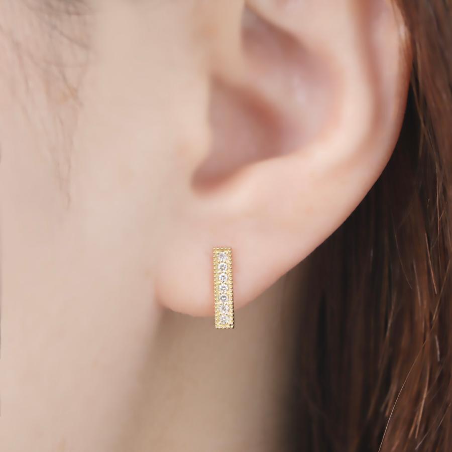 K18YG 0.1ct ミル打ち ダイヤモンド バー ピアス 送料無料 K18 18金 イエローゴールド ダイヤ ダイア ライン バーピアス 上品 可愛い スタッドピアス bep0033の画像