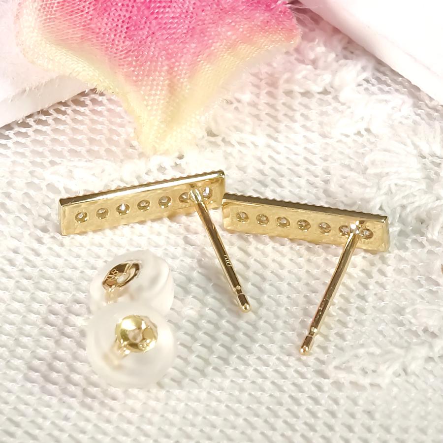 K18YG 0.1ct ミル打ち ダイヤモンド バー ピアス 送料無料 K18 18金 イエローゴールド ダイヤ ダイア ライン バーピアス 上品 可愛い スタッドピアス bep0033の画像