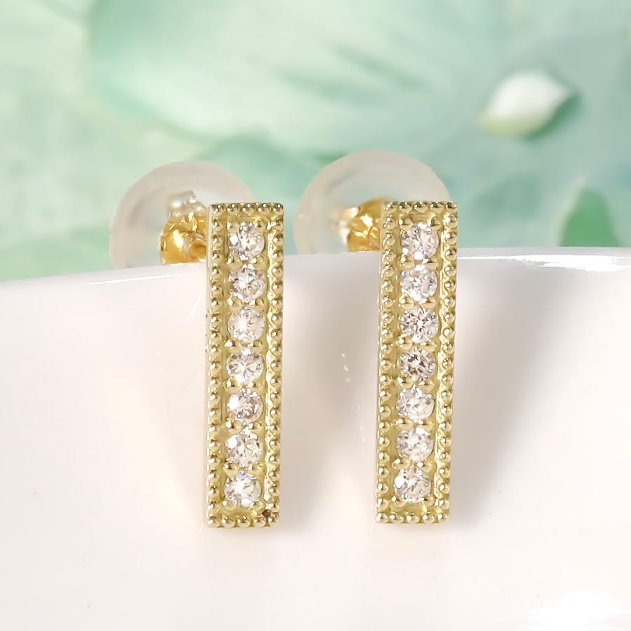 K18YG 0.1ct ミル打ち ダイヤモンド バー ピアス 送料無料 K18 18金 イエローゴールド ダイヤ ダイア ライン バーピアス 上品 可愛い スタッドピアス bep0033の画像