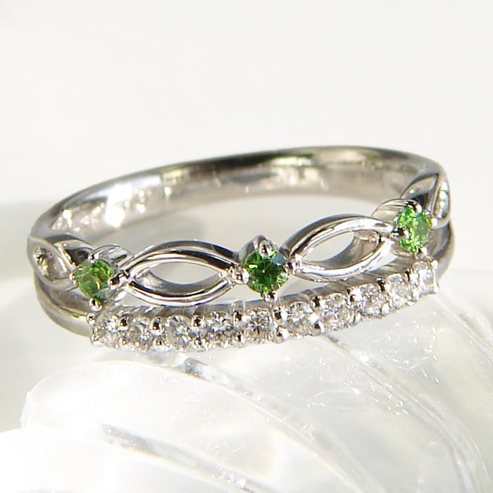 プラチナ ダイヤ デマントイドガーネット 0.2カラット 重ね付け風 ダイヤモンド リング 送料無料 指輪 0.2ct プレゼント Pt900 ガーネット 重ねづけ ber0024の画像