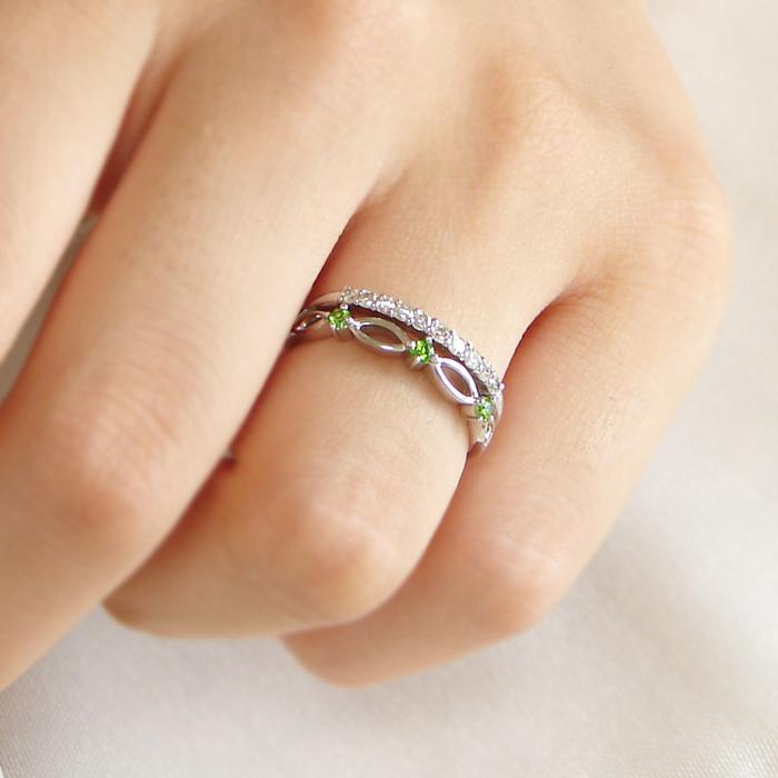 プラチナ ダイヤ デマントイドガーネット 0.2カラット 重ね付け風 ダイヤモンド リング 送料無料 指輪 0.2ct プレゼント Pt900 ガーネット 重ねづけ ber0024の画像