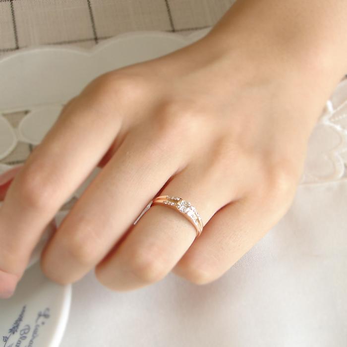 k18PG/WG 0.3ct+0.06ct 大粒ダイヤ タンクリング　18金 ゴールド ピンクゴールド ホワイトゴールド 送料無料 ber0029の画像