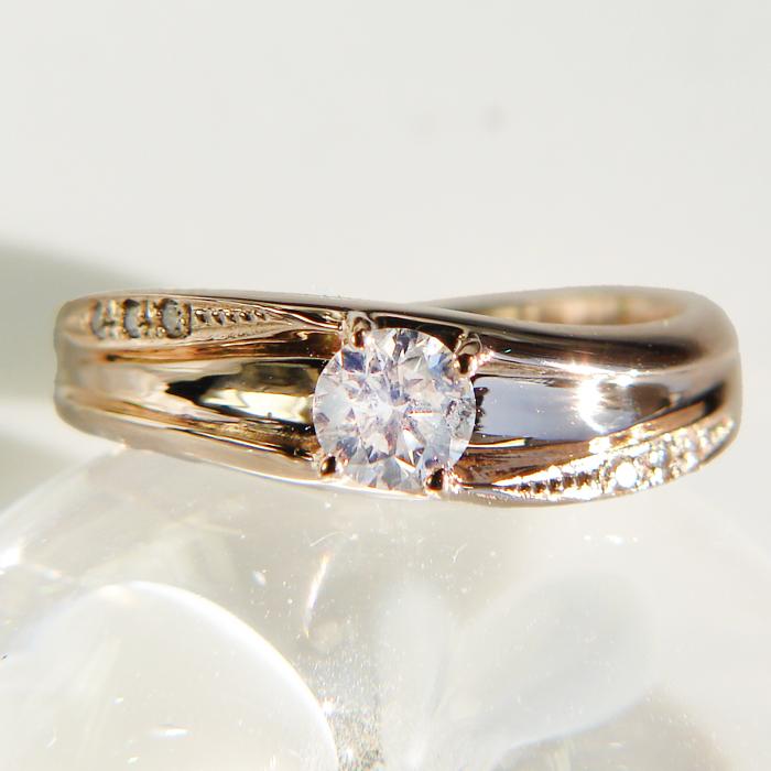 k18PG/WG 0.3ct 大粒ダイヤ リング ゴールド ピンクゴールド ホワイトゴールド フェミニン デザインリング 指輪 リング 大粒 ゴールド 送料無料 ber0032の画像