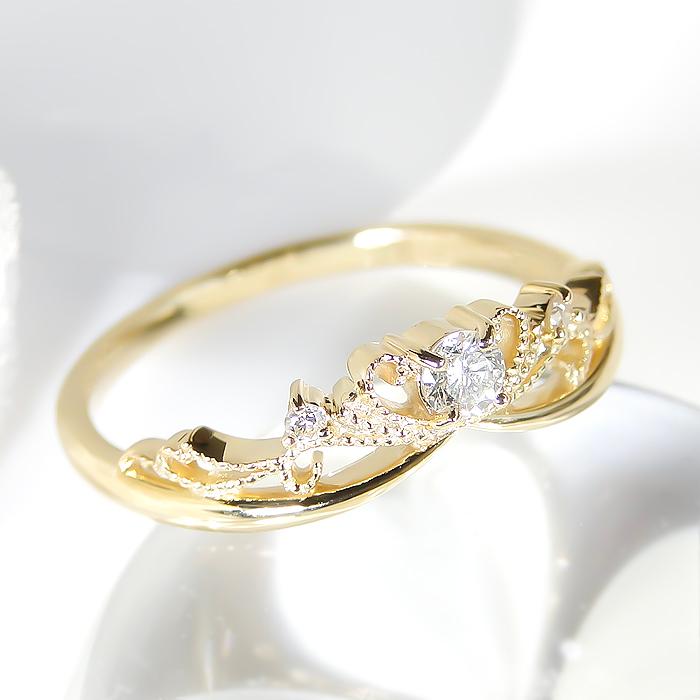 K18YG/PG/WG 【0.10ct】ミル打ちダイヤ リング【ピンキーリング対応可能】ダイヤモンドリング 個性的 0.1カラット ダイヤモンドリング  0.1カラット  ber0092の画像