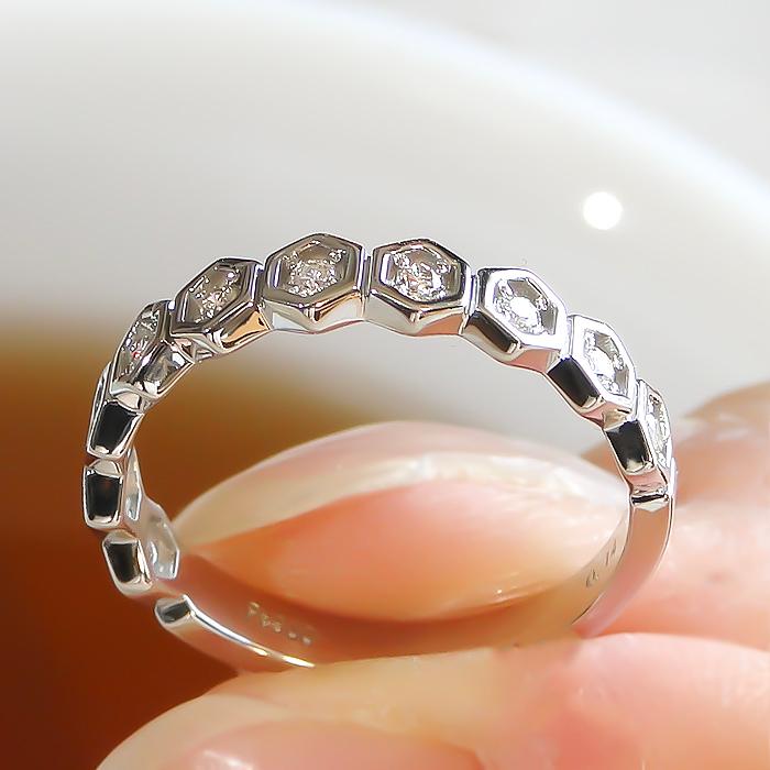 pt900 六角形モチーフ ダイヤモンドリング ヘキサゴン プラチナ プラチナ900 モチーフリング  ber0129の画像