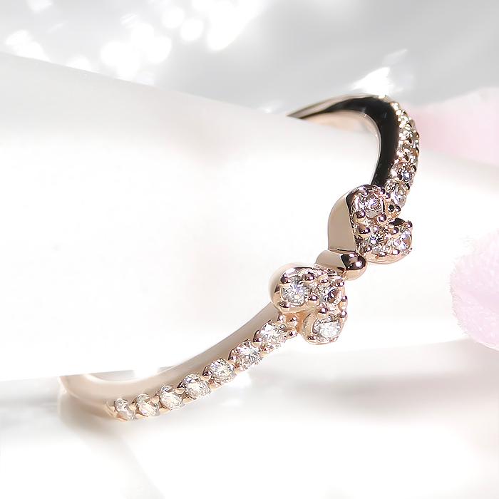 K18YG/PG/WG【0.2ct】りぼんモチーフ ダイヤモンド リング ジュエリー 指輪 リング ダイヤモンド ダイヤ ゴールド リボン リボンモチーフ ber0215の画像