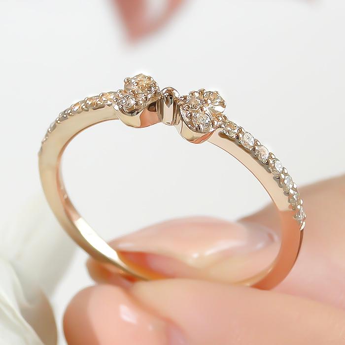 K18YG/PG/WG【0.2ct】りぼんモチーフ ダイヤモンド リング ジュエリー 指輪 リング ダイヤモンド ダイヤ ゴールド リボン リボンモチーフ ber0215の画像