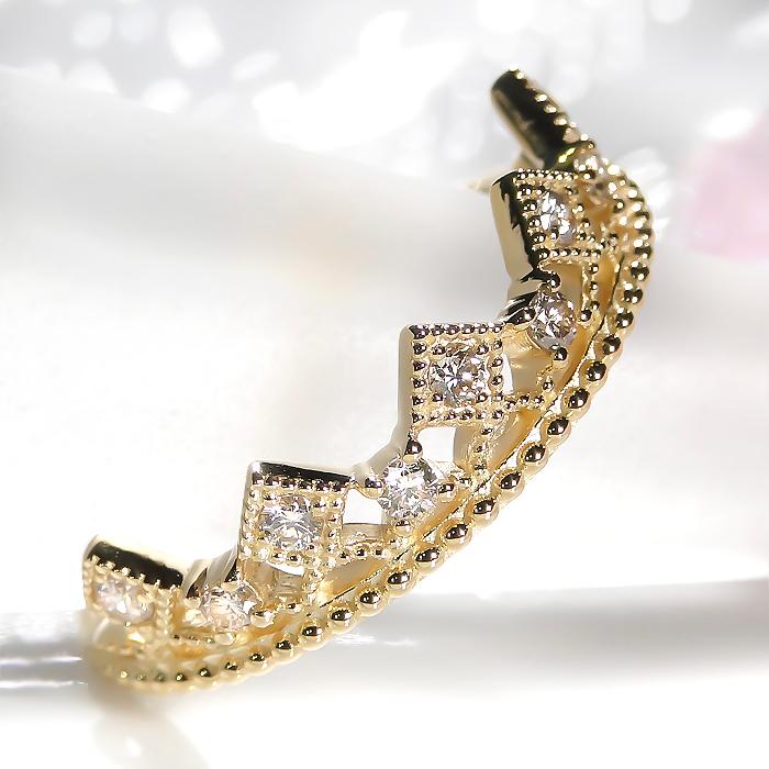 K18YG/PG/WG【0.2ct】クラウンモチーフ ダイヤモンド リング ジュエリー ゴールド ティアラ クラウン 王冠ber0217の画像