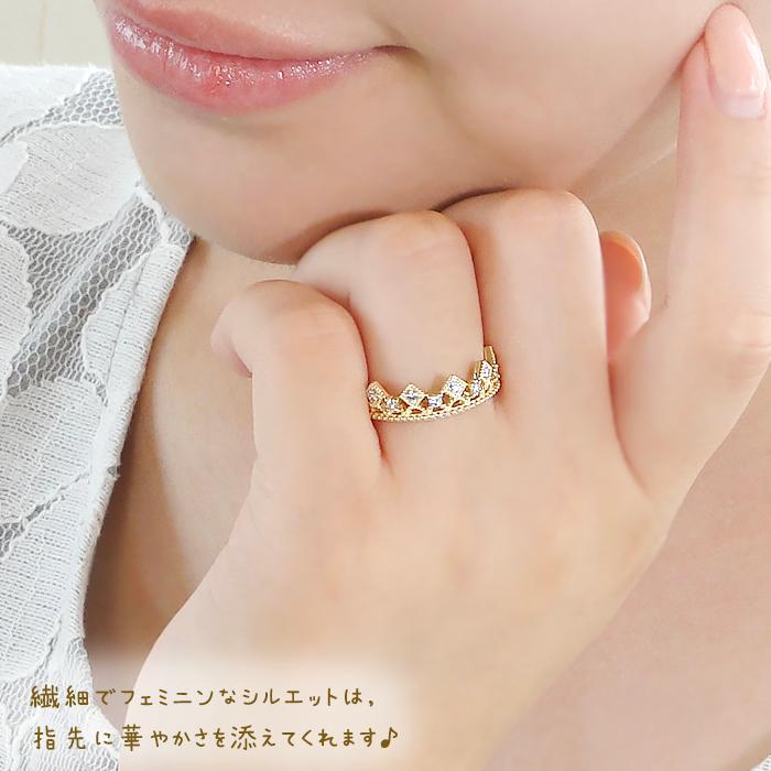 K18YG/PG/WG【0.2ct】クラウンモチーフ ダイヤモンド リング ジュエリー ゴールド ティアラ クラウン 王冠ber0217の画像