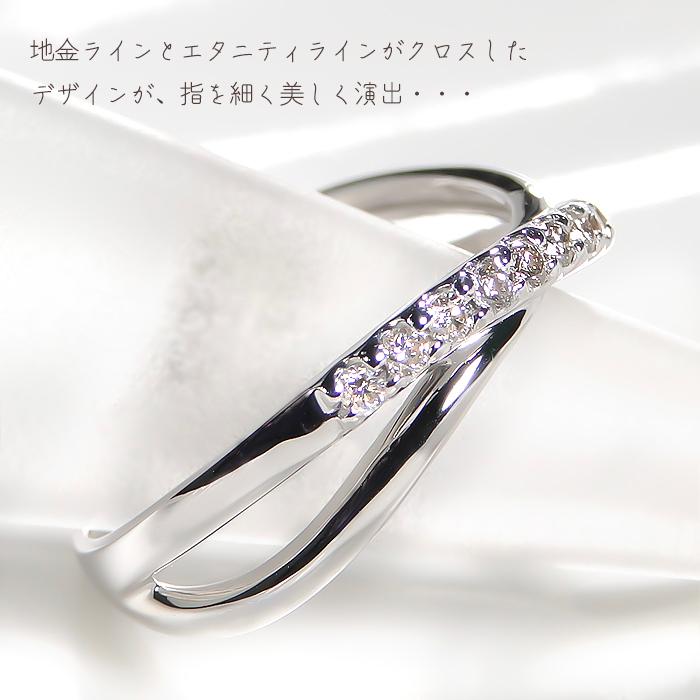K18WG/YG/PG 0.13ctUP ダイヤモンド クロス ピンキーリング 指輪 リング ピンキー K18 0.1カラット ウェーブ ウエーブ イエロー ゴールド ホワイト ピンクの画像