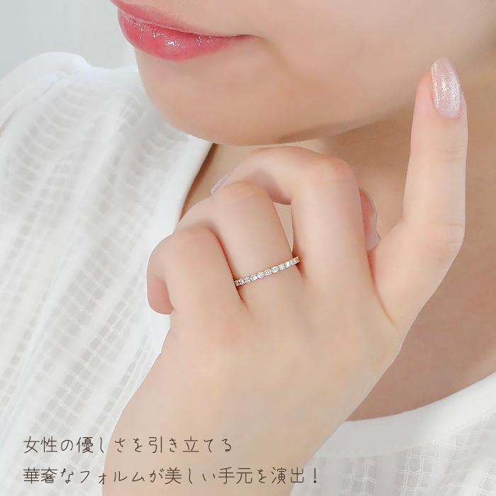 K18YG 0.20ctUP ゴールド ダイヤモンド ダイヤ 指輪 リング エタニティ 細身 ハーフエタ 4本爪 0.2ct K18 18金 華奢 シンプル ジュエリー ber0251の画像