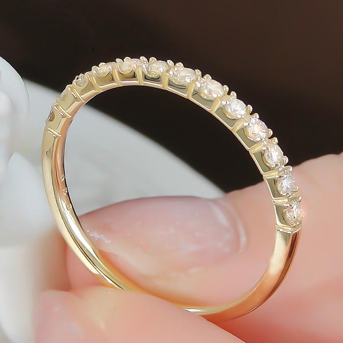 K18YG 0.20ctUP ゴールド ダイヤモンド ダイヤ 指輪 リング エタニティ 細身 ハーフエタ 4本爪 0.2ct K18 18金 華奢 シンプル ジュエリー ber0251の画像