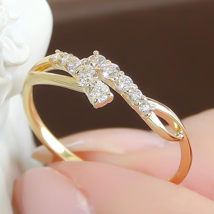 K18 YG WG PG 0.2ct ゴールド ダイヤモンド ダイヤ 指輪 リング 0.2ct 10ダイヤ テンダイヤモンド 10石 10粒 可愛い 4月 ber0260の画像