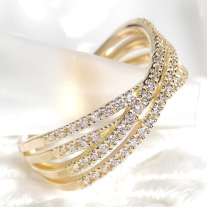 K18 YG 0.3ct クロス ダイヤモンド リング ダイヤモンド ダイヤ 指輪 リング クロス 0.3ct ゴールド 18k 18金 4月 誕生石 ber0274の画像