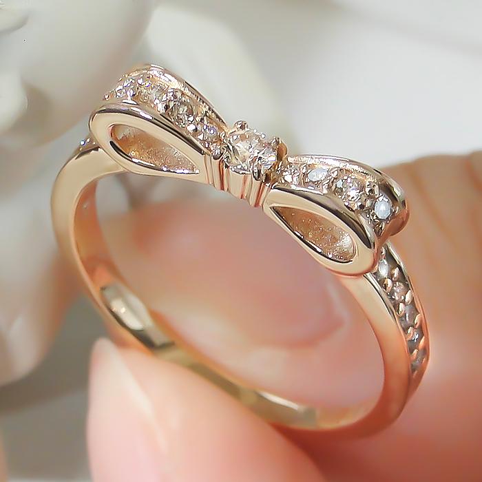 k18YG/WG/PG【0.2ct】ダイヤモンド リボン リング K18 ゴールド リボンモチーフ ダイヤモンドリング 18金 可愛い レディース ber0285の画像