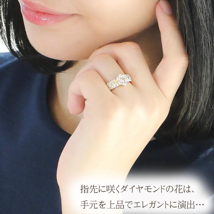 楽天市場】Pt900/K18YG/PG フラワー パヴェ ダイヤモンド リング【1.00 