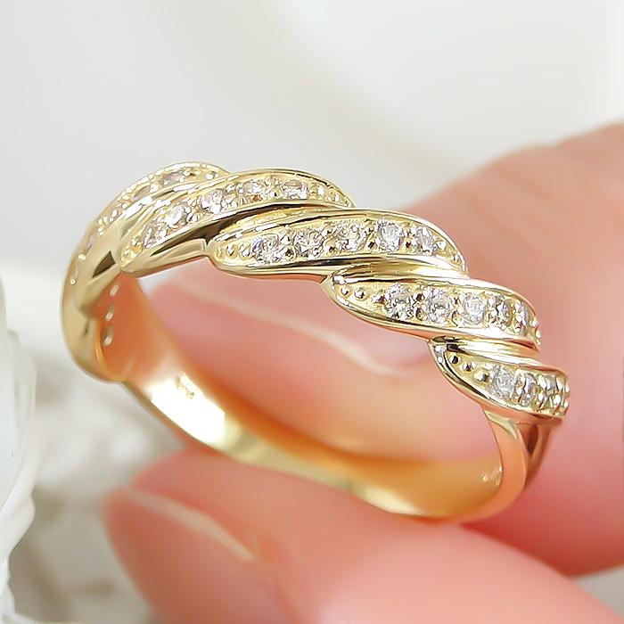 K18YG/PG/WG 0.2ct ゴールド ツイスト 0.2カラット ダイヤモンド リング 指輪 イエローゴールド ダイヤ 18k 18金 人気 シンプル 上品 可愛い 0.2ct  ber0303の画像