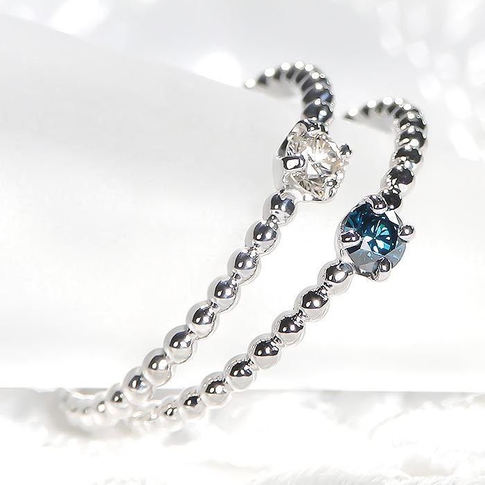 K18YG/PG/WG【0.10ct】ドットアーム 一粒 ダイヤモンド ブルーダイヤモンド ブルーダイヤ 18k 18金 ゴールド 一粒 0.10ct 細身 華奢 0.1ct PG WG YG ber0307の画像