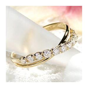 K18YG PG WG 0.30ct クロス ダイヤモンド リング ジュエリー 0.3