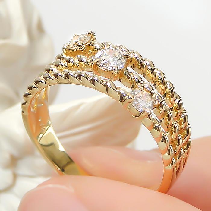 K18YG PG WG 0.30ct ツイスト ダイヤモンド リング ジュエリー ダイヤ 0.3カラット 18金 ゴールド ツイスト 3連 幅広 18k 可愛い ひねり ber0334の画像