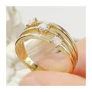 K18YG PG WG 0.30ct ダイヤモンド リング ジュエリー 0.3カラット 3連  