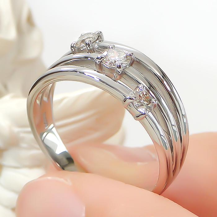 K18YG PG WG 0.30ct ダイヤモンド リング ジュエリー 0.3カラット 3連 18金 ゴールド 幅広 18k 可愛いリング 4月誕生石 新作 人気 送料無料 ber0336の画像
